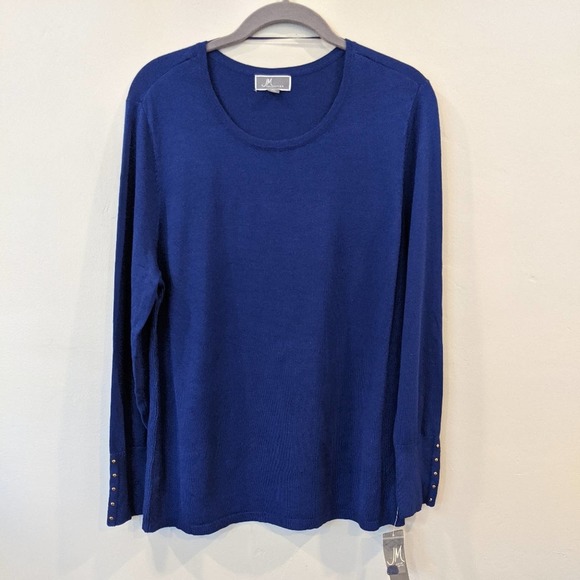 JM Collection Women/'s Button-Sleeve Ribbed Sweater Bright Sapphire Size Small